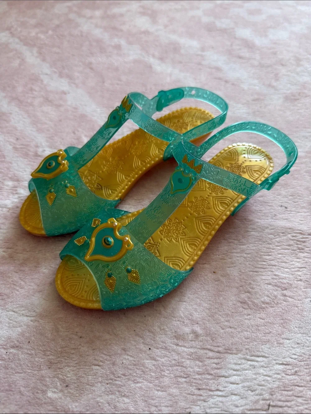 👑 Disney Princess Jasmine Plastic Play Dress Up Heels Gold & Aqua